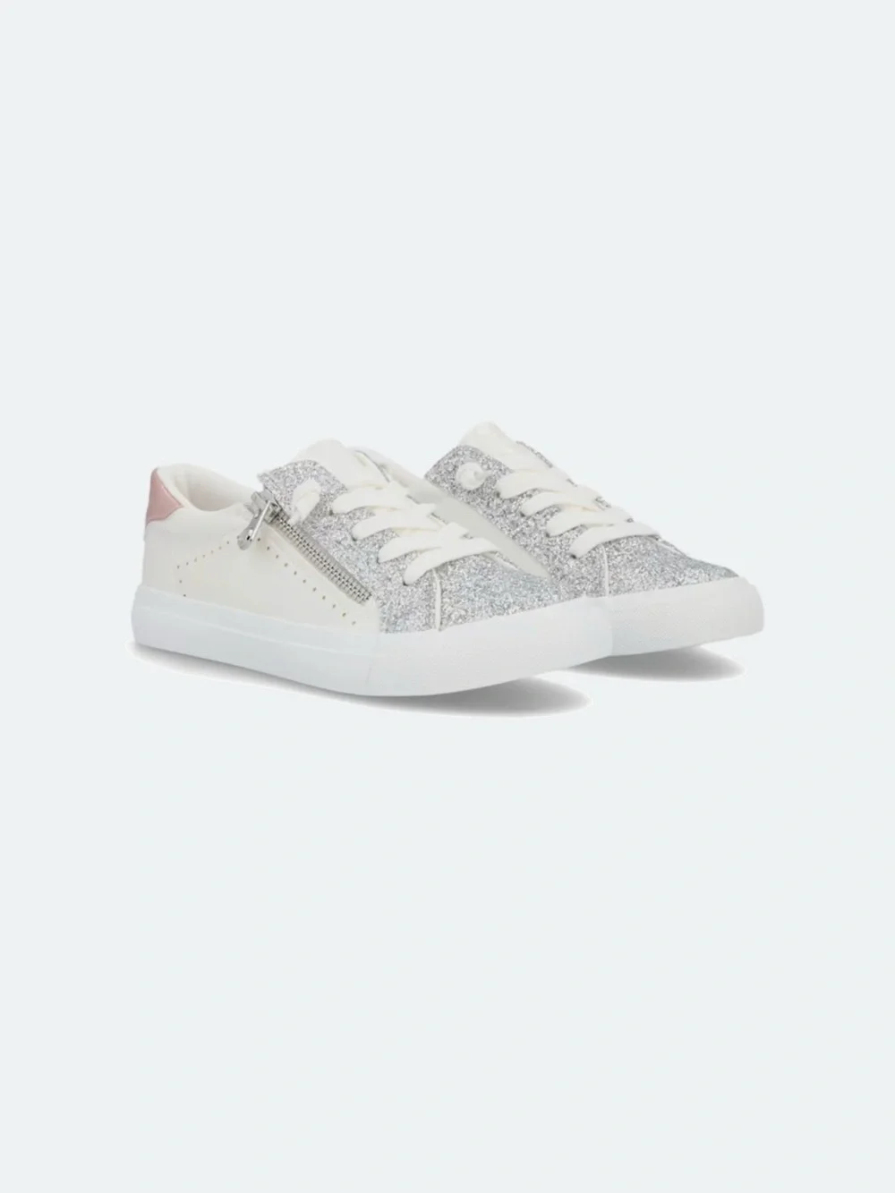 Blowfish Kids Silver Glitter Lace-Up Sneakers with Pink Heel